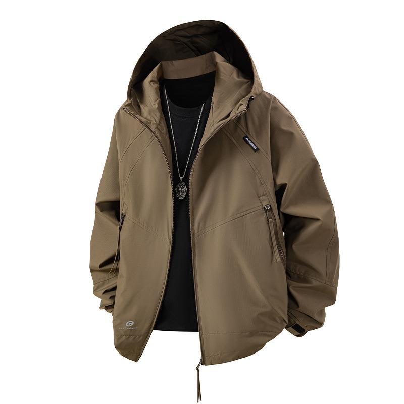

Модная куртка с капюшоном на молнии с длинным рукавом, осенне-зимняя, стандартная, мужская, рабочая, хлопковая одежда, однотонная, обычного кроя 4XL темно-коричневого