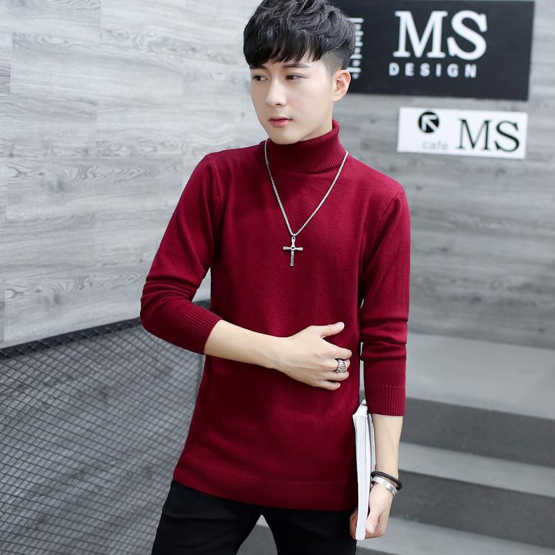Fine Youthful Fashion Sweatwear Mens Anti-pilling High Quality Knitted Turtleneck Sweater Slim Fit Long Sleeve Pullover Solid Color Trend Men Clothing