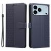 For iPhone 17 Pro Case Splicing Imprinted Rhombus Leather Phone Cover with Wrist Strap