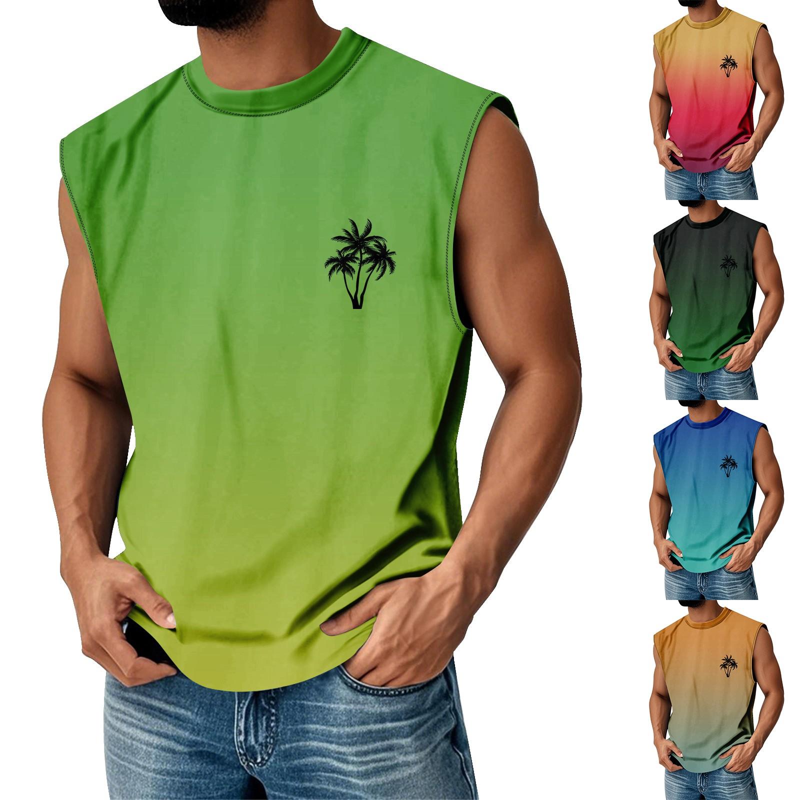 

Мужская летняя майка без рукавов с принтом, круглым вырезом и градиентом, спортивная, в стиле кэжуал XXL