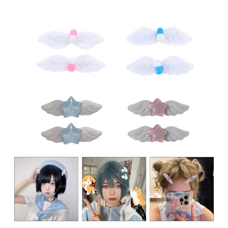 2pcs Lovely Pill Star Wings Hair Clip Hairpins Fashion Hair Barrettes Sweet Headpiece Hair Accessories for Women Girls