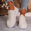 2024 Autumn New Large Size Round Head Lace-up Color Matching Flat Bottom Comfortable Sports and Leisure White Shoes Women