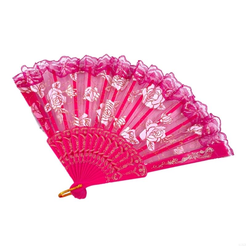 62KD Glowing Lace Rose Fan Lighting Up In DarkNights Party Luminous LED Fan For Girl