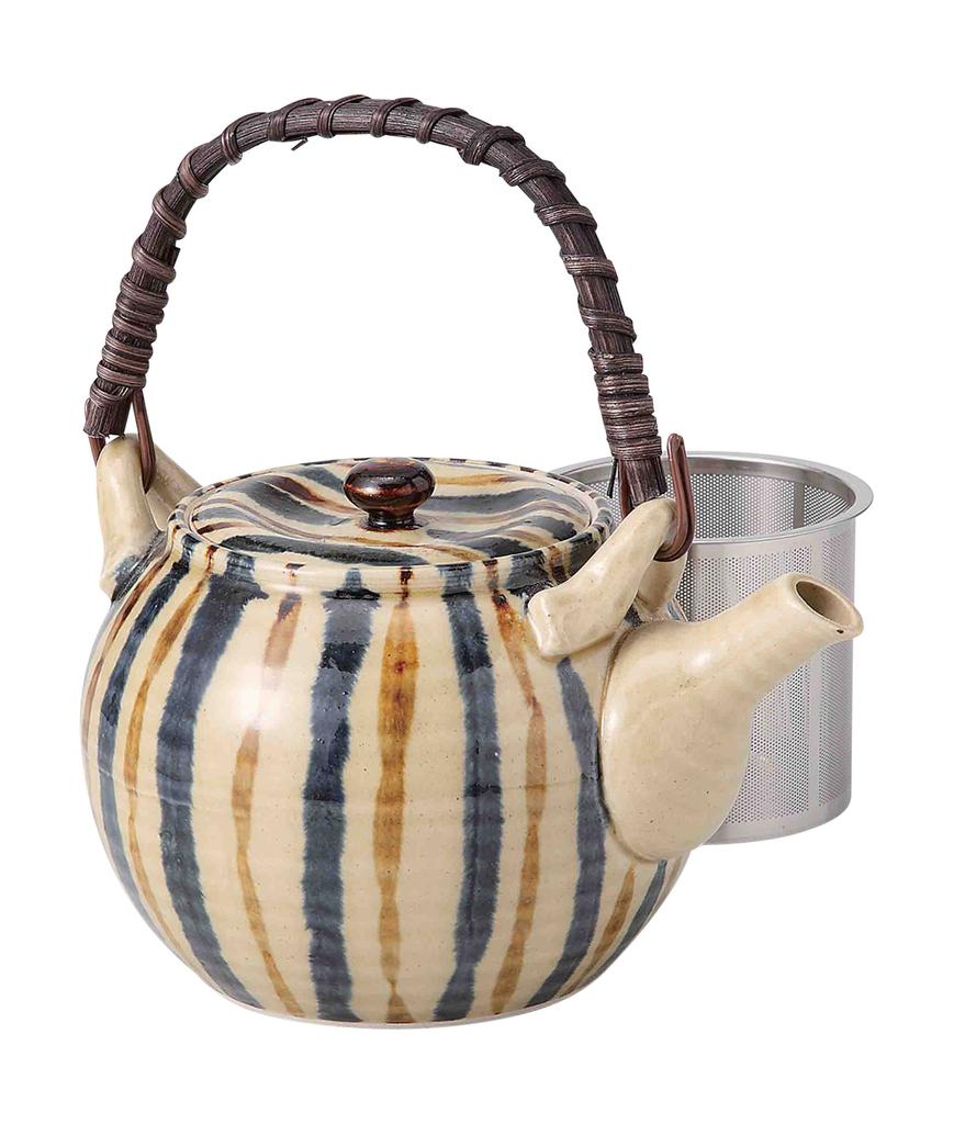 Hasami Ware Earthenware Pot with Two Colors and Ten Grass 5 Super Stainless Steel Tea 73615 Patterns, No. (with Strainer)