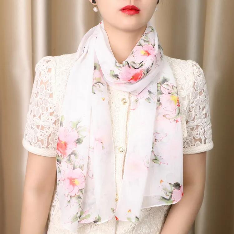 WTEMPO New Vintage Elegant Printed Chiffon Scarf for Four Seasons Women's Fashion Versatile Long Scarf for Neck Protection and Sunscreen Scarf