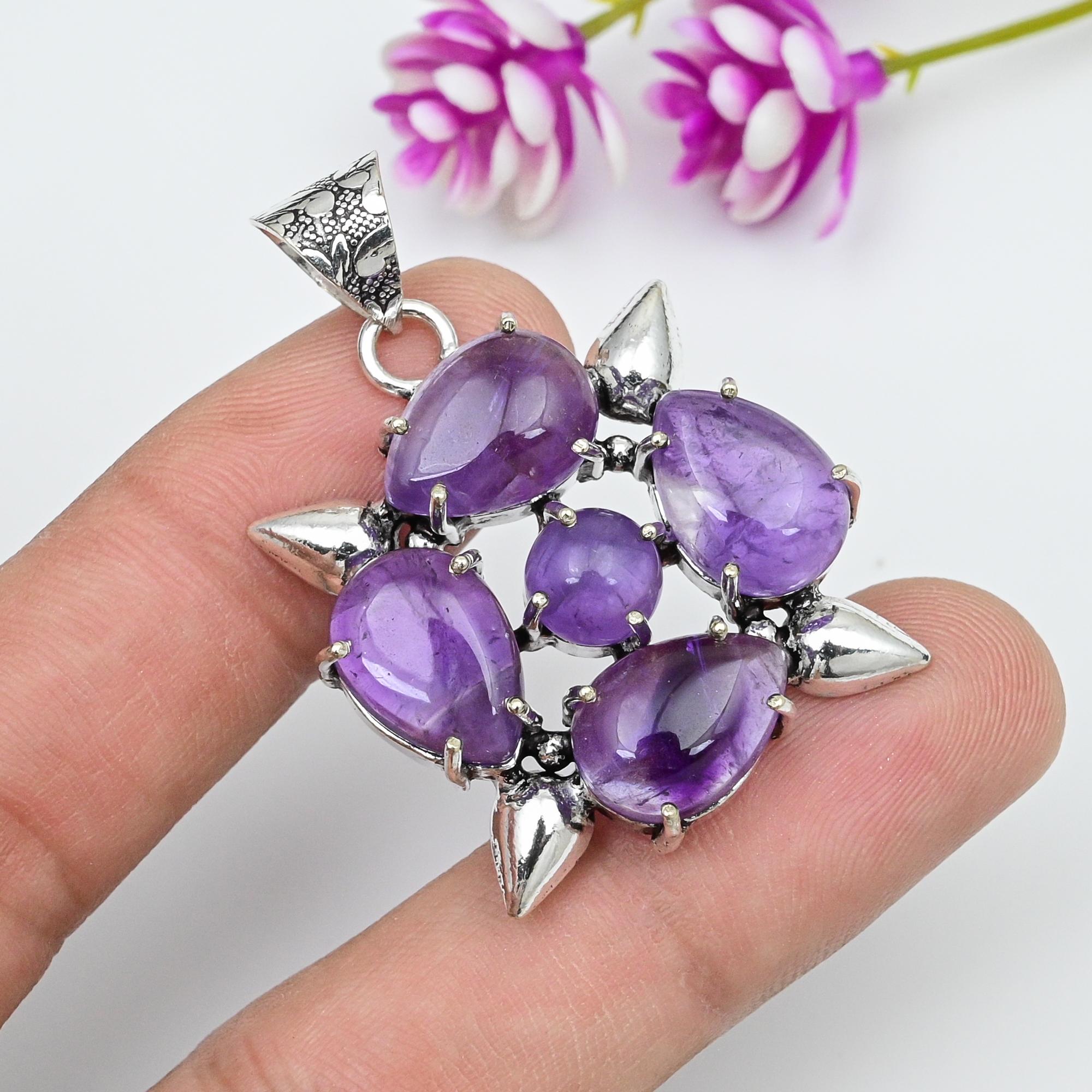 

Подвеска с аметистом, ювелирные изделия из драгоценных камней, подвеска из цельного серебра 925 пробы, подарок для женщин, подвеска ручной работы 1.73 Inches