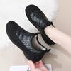 WTEMPO Autumn Winter Large Size Warm Plush Slip-on Casual PU Shoes Women's Faux Leather Solid Color Soft Sole Non Slip Flat Heel Shoes