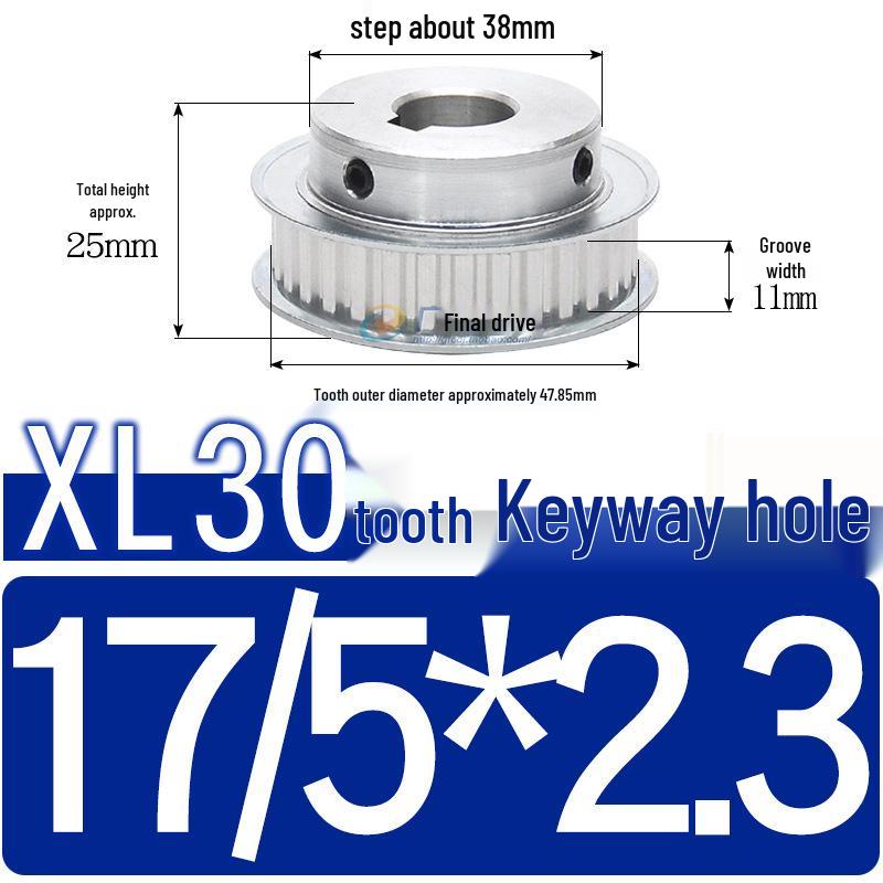 Synchronous Pulley XL, 30 Teeth, BF Type, Groove 11mm, Keyway Bore 5-25mm, Boss with Setscrew
