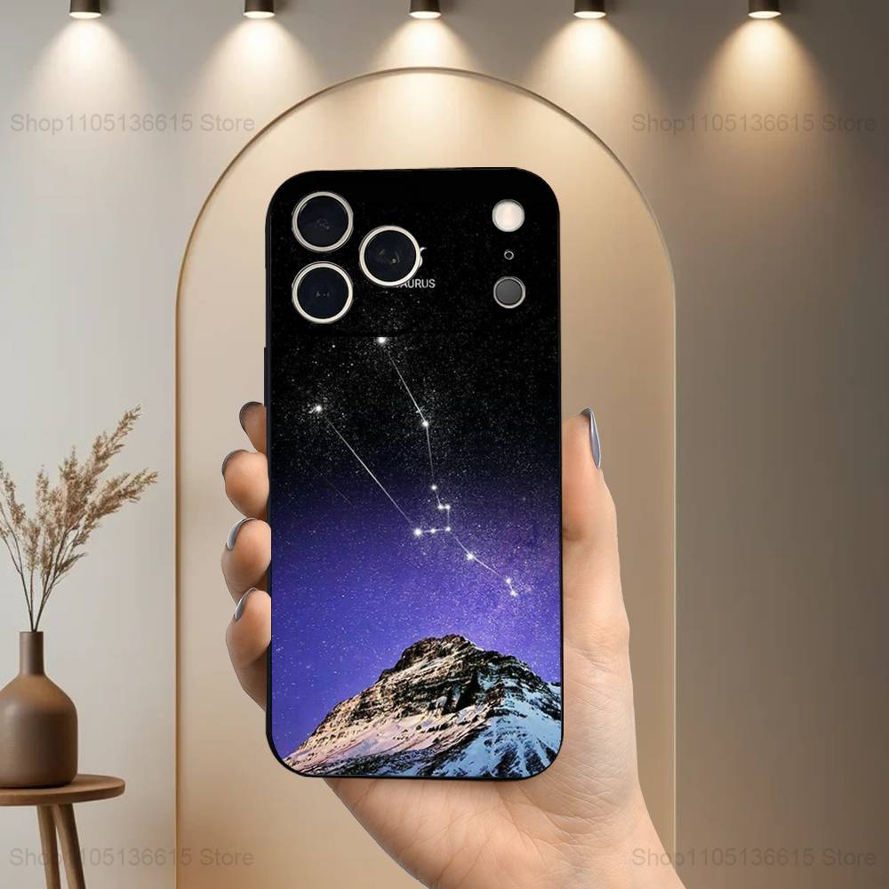 Constellation Art Twelve Case For iPhone 11,12,15,14,13,16,17,Plus,Pro Max,XS,X,XR,SE,Mini,8,7,Soft Silicone Black