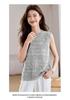 Fashionable 26 year summer outfit, layered on top, round neck, hollowed out knitted vest, knitted sweater, shoulder cut top, women's clothing