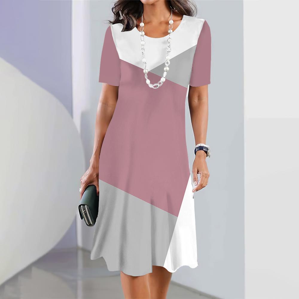 Womens Dresses 3d Gradient Geometric Print Short Sleeve Clothes Fashion Loose Skirt Summer Lady Oversized Vacation Dresses