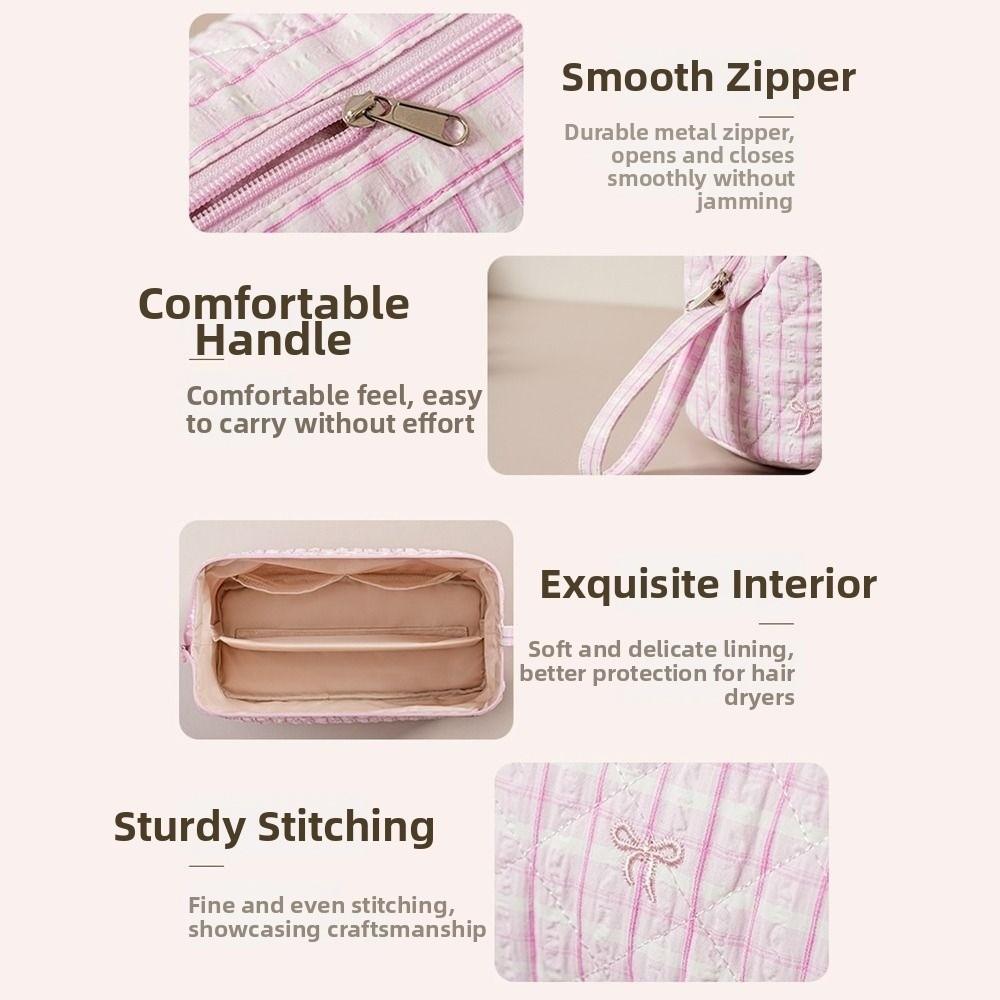 Quilted Hair Dryer Storage Bags Zipper Closure Hair Styling Tool Bag Portable Cosmetic Bag
