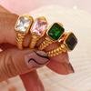 E.B.belle Christmas Jewelry Luxury Texture Engraved Side Rectangle 3A Zircon Stone Rings For Women Stainless Steel Gold Gem Ring