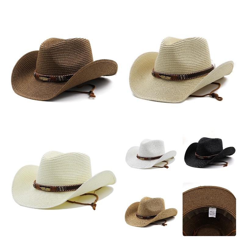 Adjustable Hat Cowboy Straw Hats Outdoors Beach Sunhat Large Brim Riding Horse