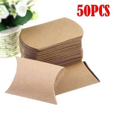 Lot de 50 boîtes à oreiller en papier kraft pour cadeaux de mariage, boîtes à bonbons, fournitures pour fête d'anniversaire, sacs en papier pour cadeaux