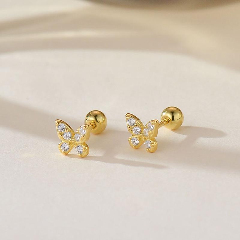 

926 Sterling Silver Pavé Zircon Butterfly Mini Stud Earrings for Women Exquisite Simple Jewelry Accessories золотий