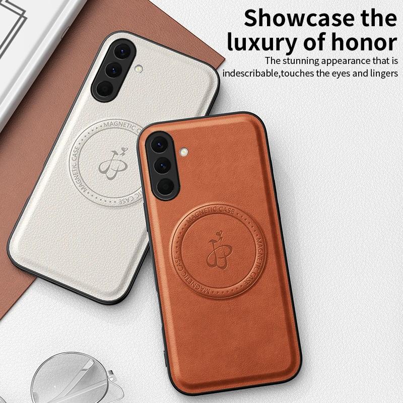 Wireless Charging Magnetic Case for Samsung Galaxy A56 A36 A26 A16 5G A55 A35 Protective Cover PU Leather Hard Back Shell Coque