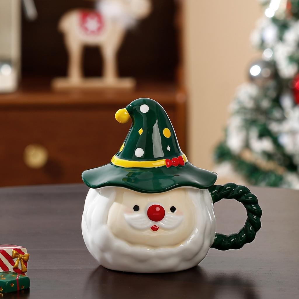 Creative Santa Claus Coffee Cup Elf Cap Ceramic Mug with Lid Exquisite Afternoon Camellia Tea Mug Home Breakfast Milk Cup Gifts