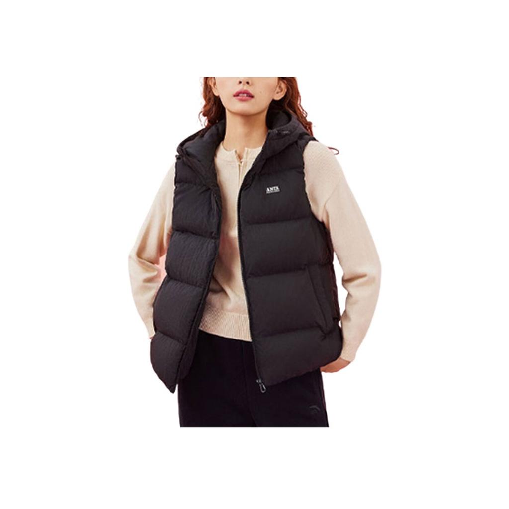 Anta Life Series Solid Color Water-Repellent Snow Shell Down Vest Women Vest Black 962348912-5