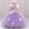 European & American Style One-Shoulder Baby Girl Wedding Dress with 3D Flowers, Ideal for First Birthday or Special Occasion Performance.