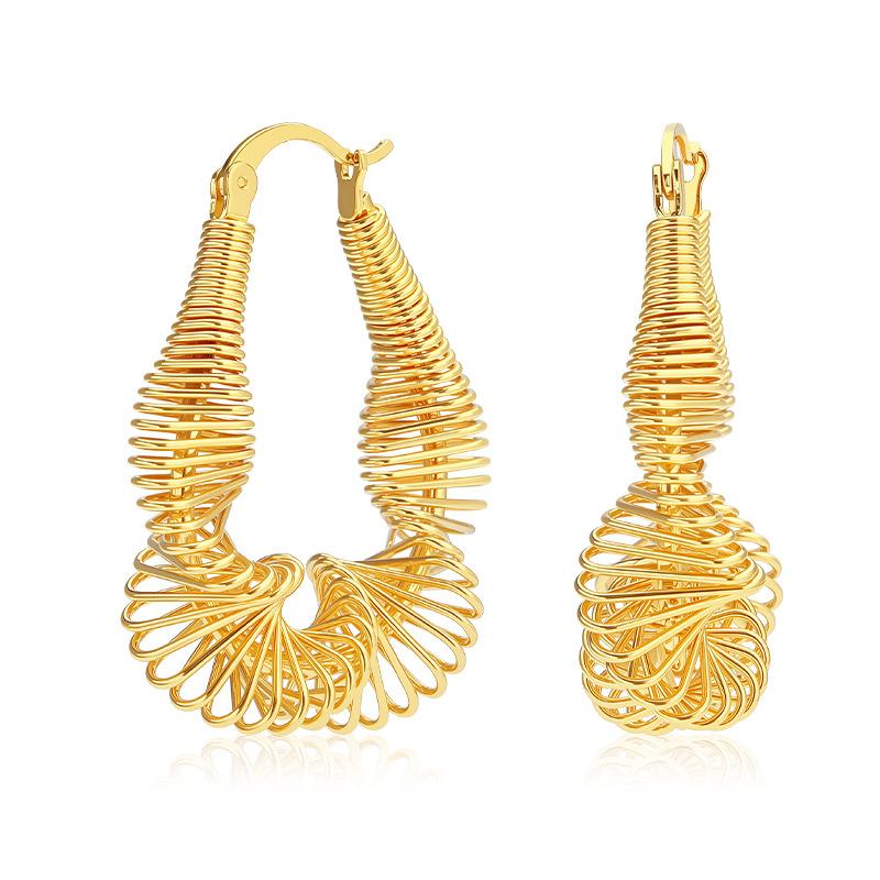 Dongguan stainless steel spring U-shaped earrings niche high-end hollow steel wire irregular winding earrings