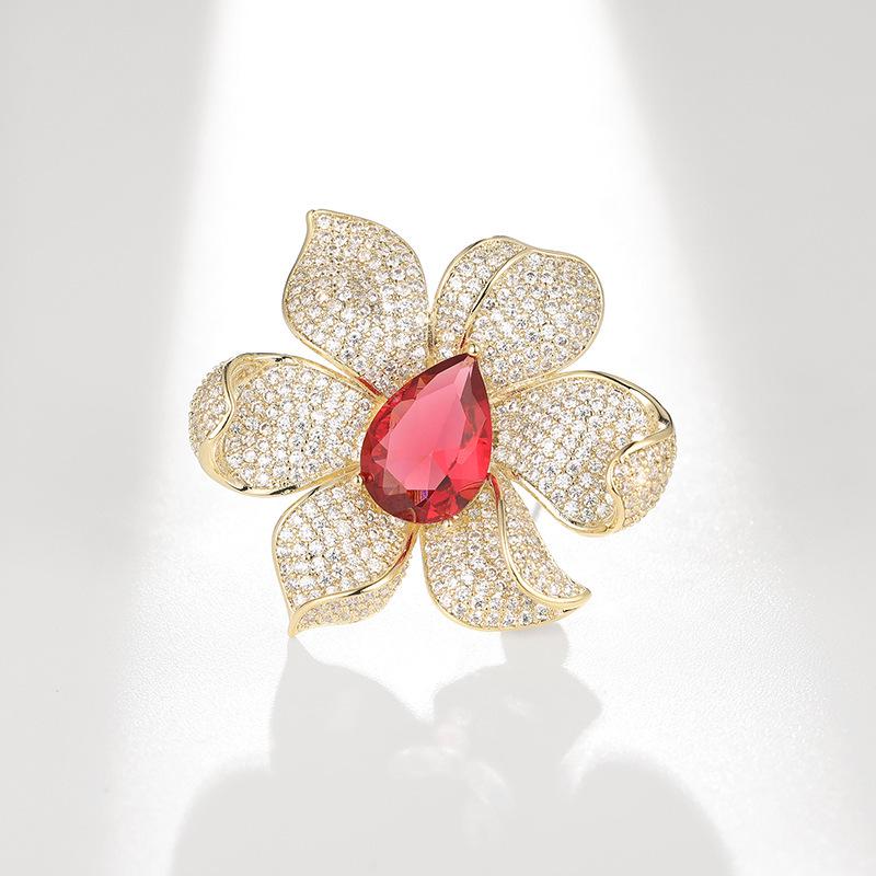 Bo Xin Yun Zirconia Camellia Flower Brooch: Elegant Coat Corsage Gift Pin