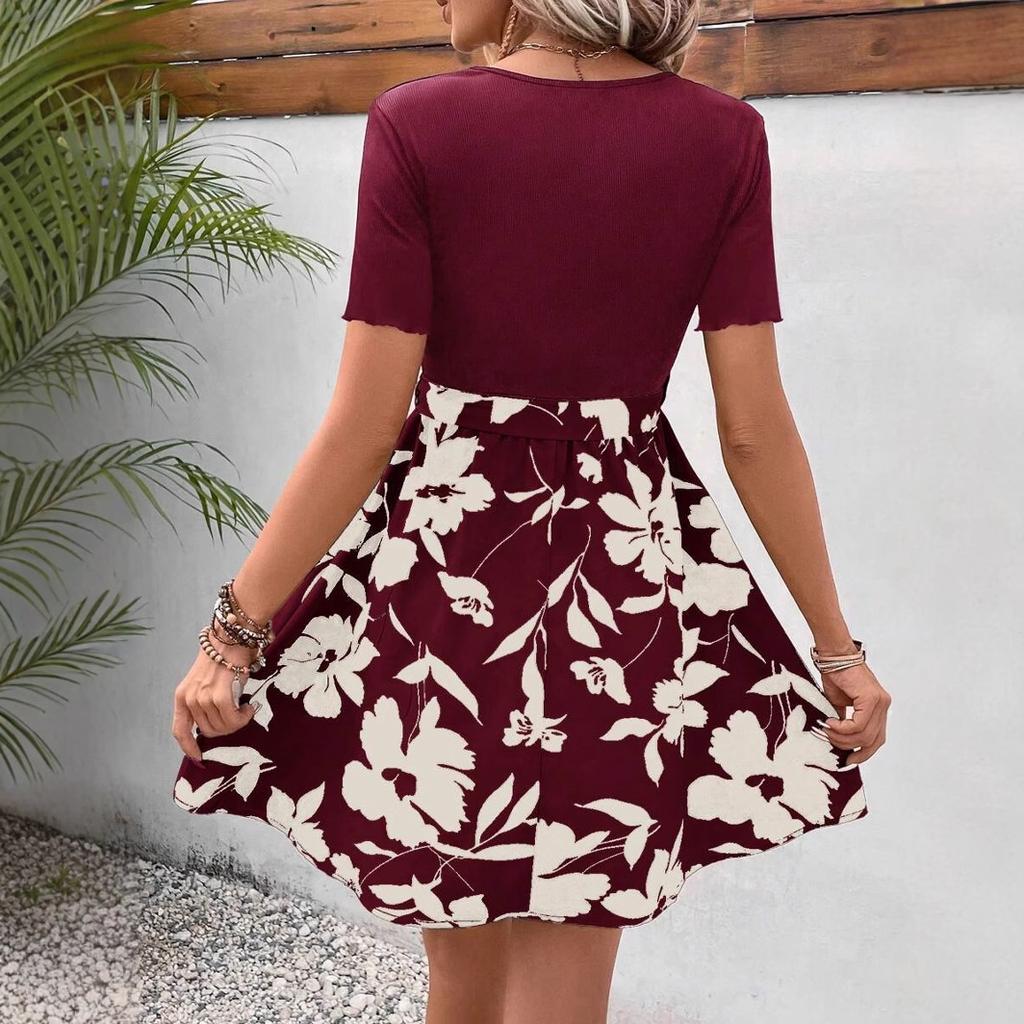 2025 Sommer Damen Strick Patchwork Blume Bedrucktes Bodycon Mini Kleid Mode Böhmische Kleider Weiblich Elegant Slim Partykleid