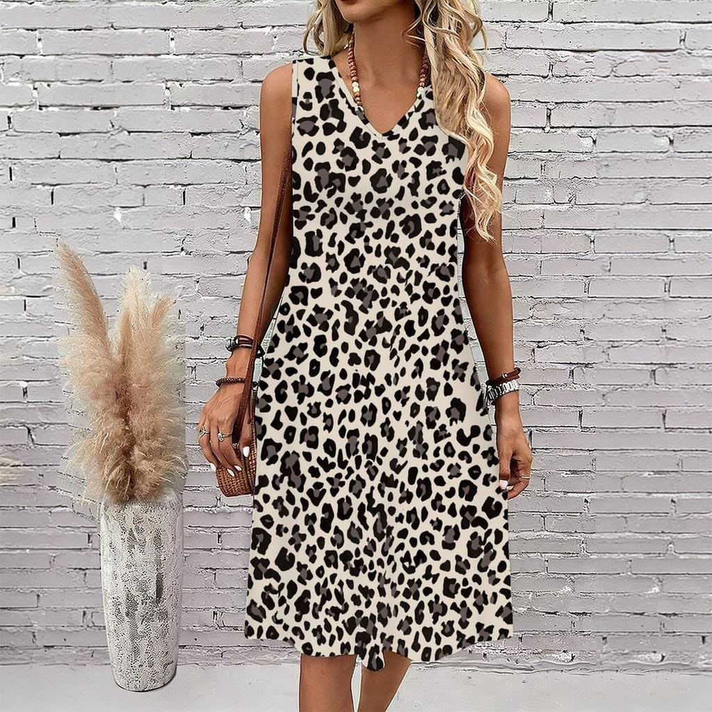 Plus Size V Neck Sleeveless Dress Soft Wild Daisy Print For Courtyard Leisure Time