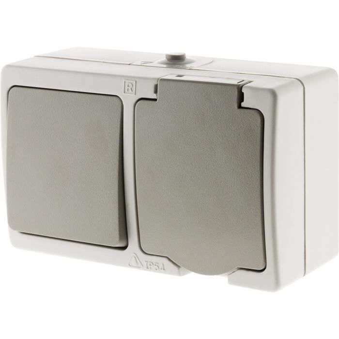 Mixte morizontal: V &amp; V+ Prise 2P+T 16A Gris Clair IP54 - Akya