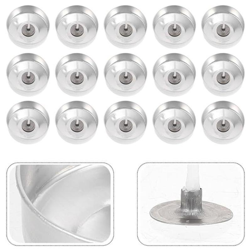 100Pcs Metal Candle Cups Tealight Tins Jars and 100Pcs Candle Wicks Cores for DIY Candle Making and Home Decors Projects