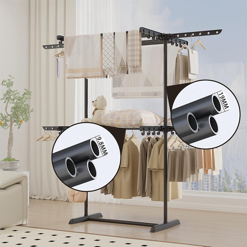 Versatile Foldable Clothes and Towel Drying Rack with Storage Shelf for Balcony or Floor Use