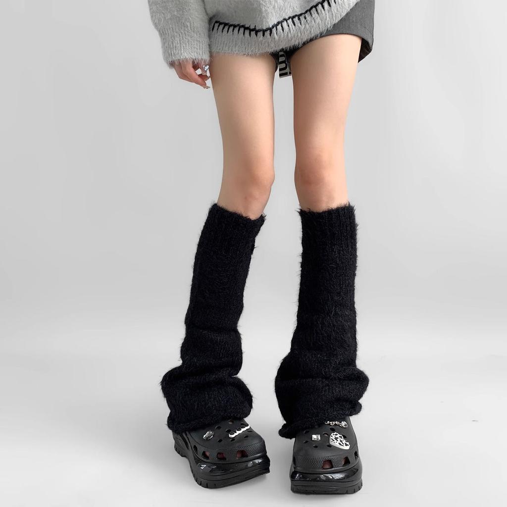Autumn Winter Gray Series Gray Plush Warm Versatile JK Spice Girl Mid-calf Leg Warmers Y2K Wide-leg Cuffed Slouchy Leg Warmers