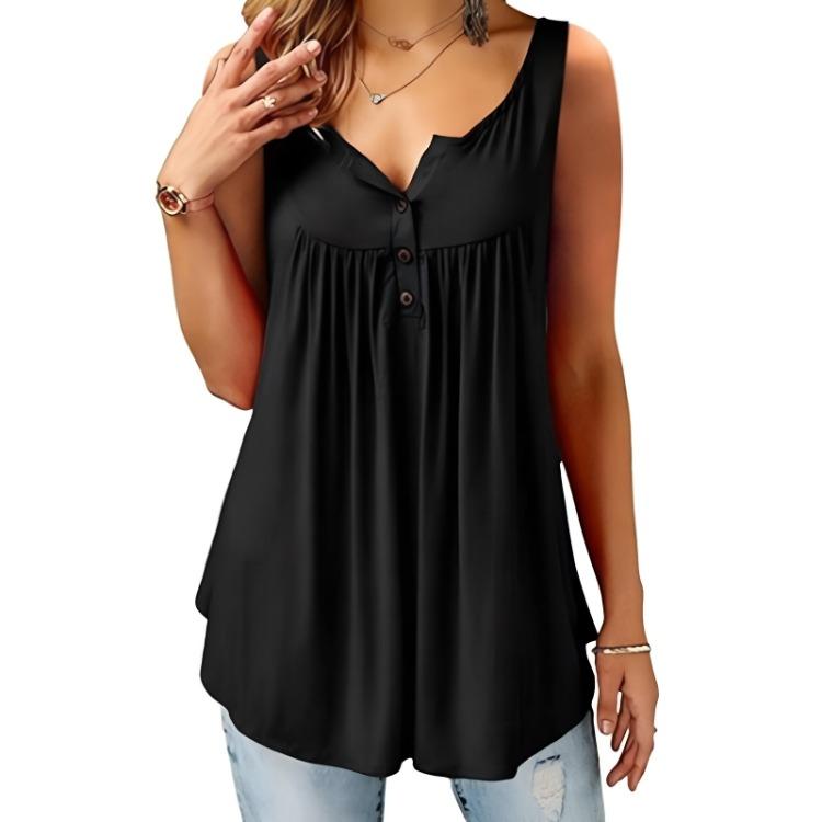 Plus Size Ladies Casual Sexy Swing Blouse Flowy Halter Sleeveless Deep V Neck Button Front Vest Tops