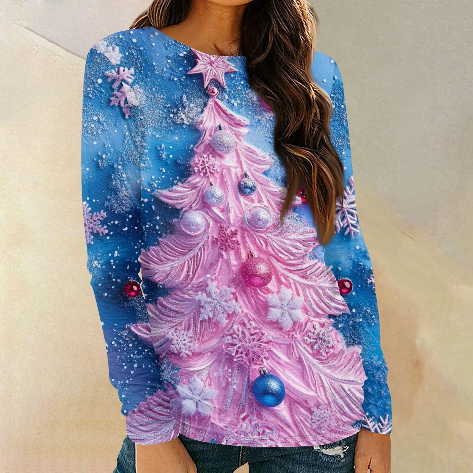 

Жіночий модний пуловер із глибоким рукавом і різдвяним принтом XXL