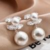 European and American Retro Court Style Earrings Geometric Inlaid Zircon Pearl Pendant Earrings Versatile Fashion High-end Earrings