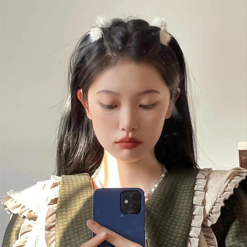 Korean Mink Fur Pom-Pom Hair Clip: Fluffy, Sweet & Cute Princess Hairstyle Claw for High Ponytail and Bangs