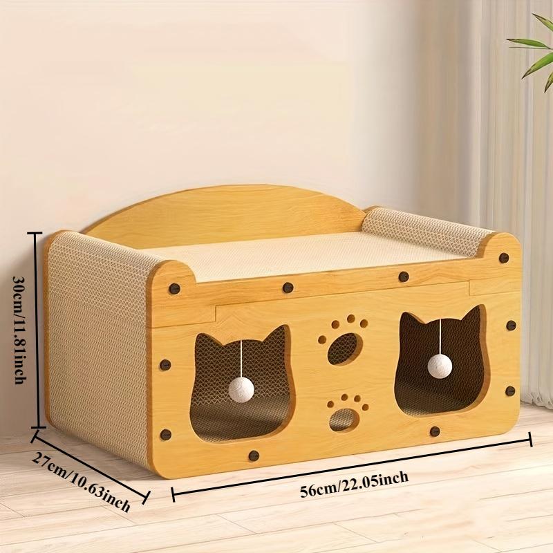 Cat Scratch Sofa with Durable Cardboard Nest, Scratch Column, and Interactive Toys - Indoor Cat Scratch Sofa All Year Round