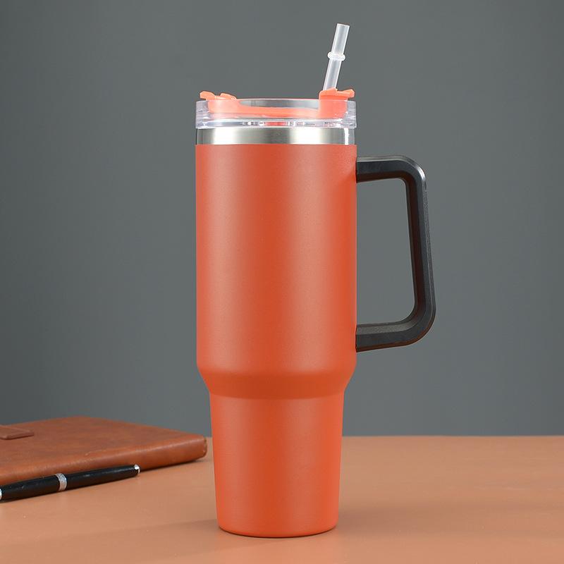 New 40Oz With Handle Stainless Steel Travel Cup Outdoor Car Handle Cup With Straw Car Heat Preservation Cold Insulation