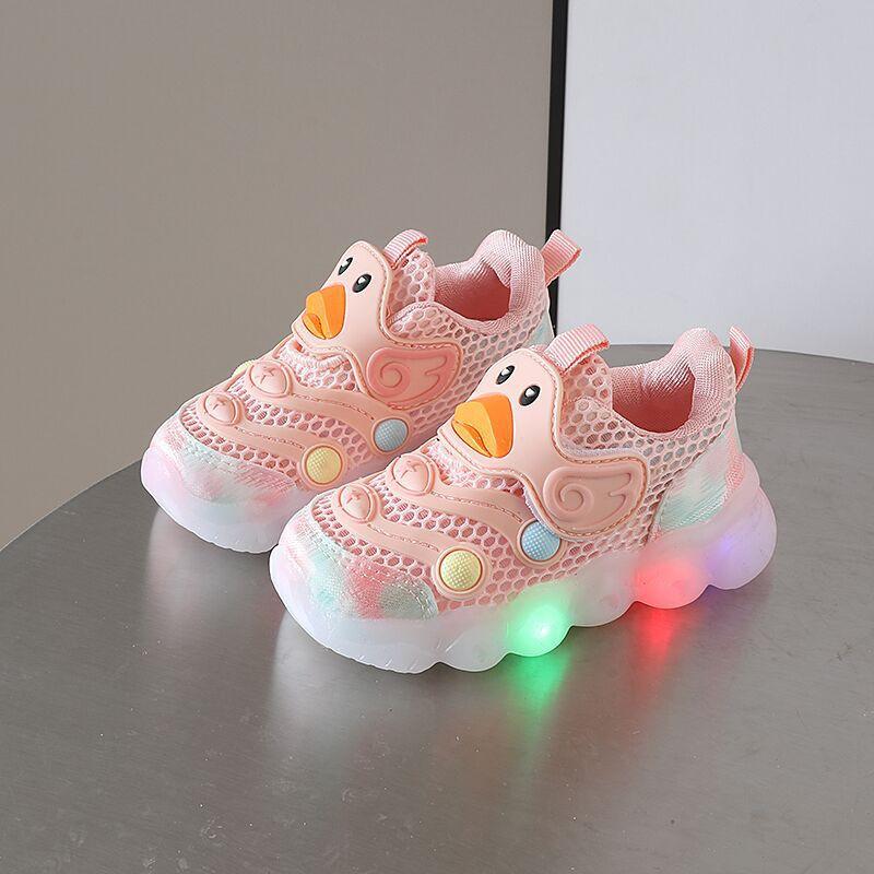 Baby Light-Up Sneakers Toddlers Soft Sole Breathable Mesh Walking Shoes With Cartoon Design