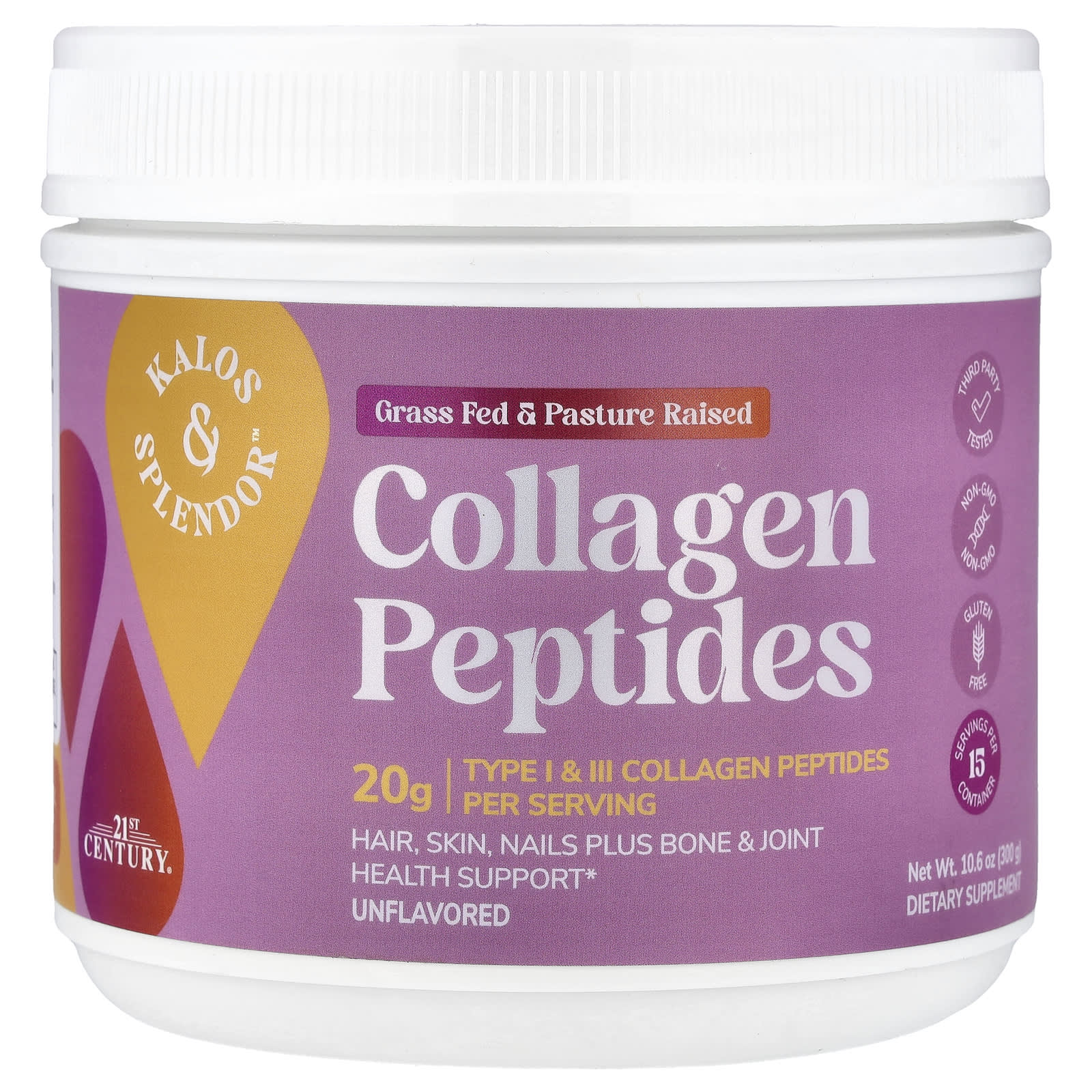 

21st Century, Kalos & Splendor™ Collagen Peptides, Unflavored, 300g (10.6oz)