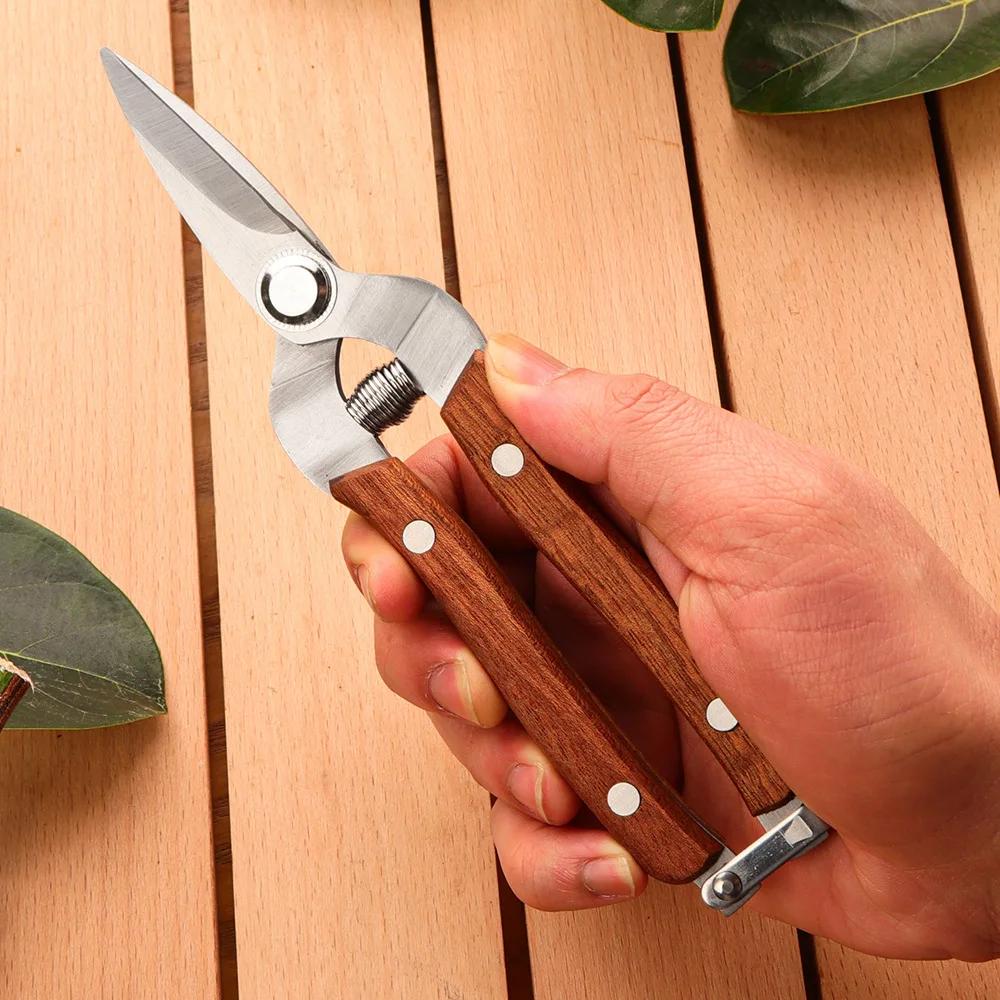 19 Cm Straight-Blade Solid Wood Garden Pruning Shears – Manganese Steel Fruit-Picking & Grafting Scissors with Non-Slip Handle