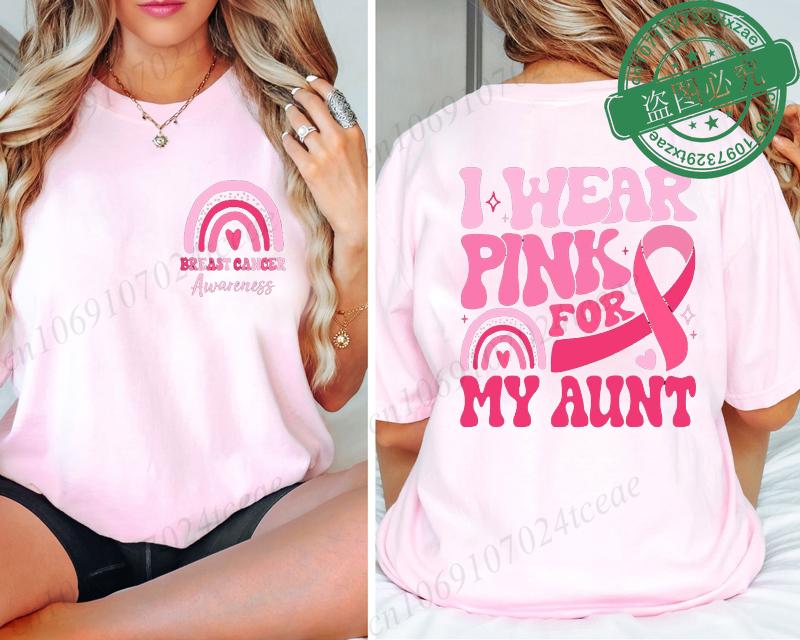 I Wear Pink for Breast Cancer Print Women TShirt Pink Ribbon Support Squad Shirt for Women Fashion Casual Clothes Summer Tshirt