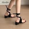 Women Square Toe Mid Heel Sandals Ankle Strap Shoes 2025 Summer Chunky Heeled Shoes Clip Toe Casual Sandalias Zapatos De Mujer