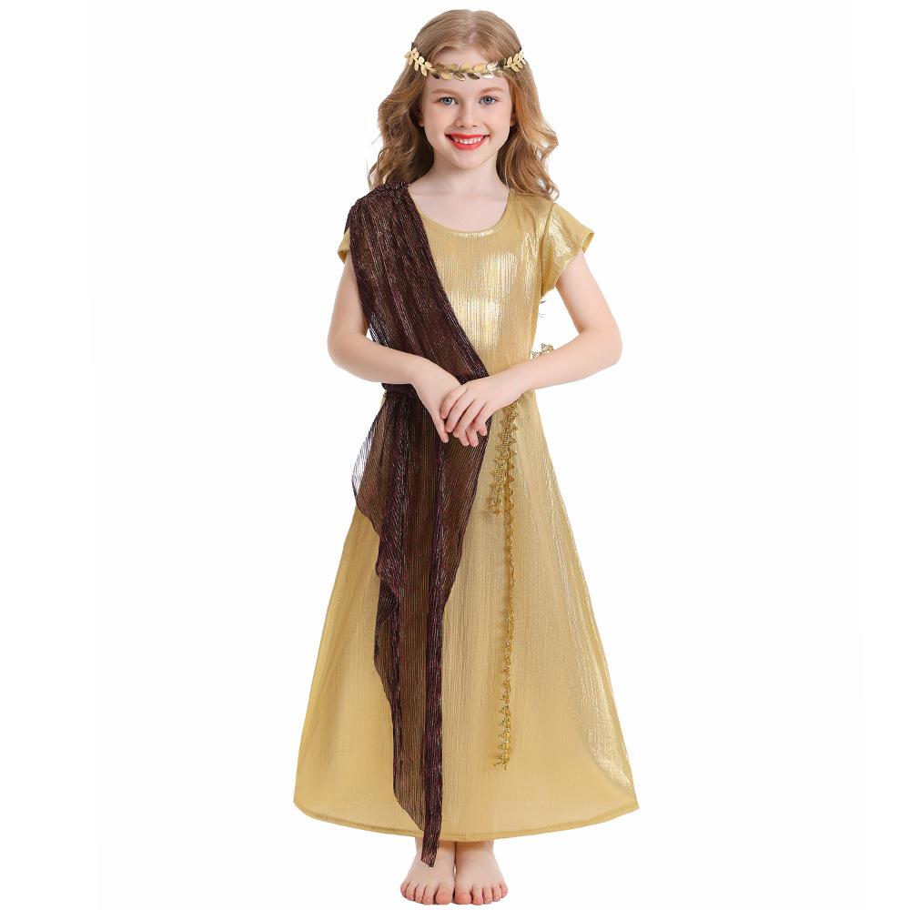 

Kids Girls Greek Mythological Goddess Ancient Roman Cleopatra Dress Children Halloween Cosplay Costumes Kindergarten Performance Role Play Outfit 150cm золотой
