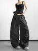 Women's Black Wide-Leg Paratrooper Pants - 2026 Spring Casual Outdoor Fashion