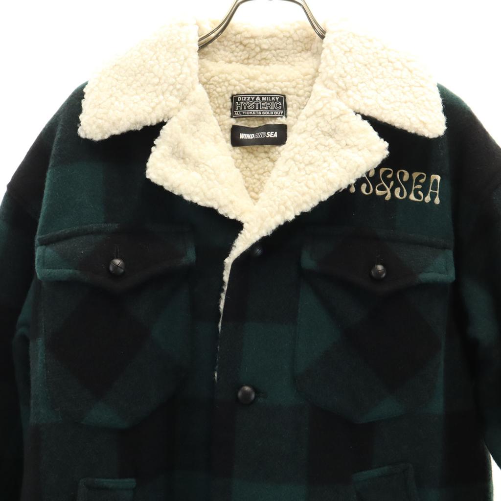HYSTERIC WIND AND SEA Collaboration Check Pattern Boa Ranch Coat Men's Used