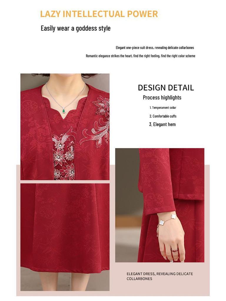 Elegant Wedding Banquet Dress Set for Mother-in-law: Fashionable Two-piece Outfit for Middle-aged and Elderly Women