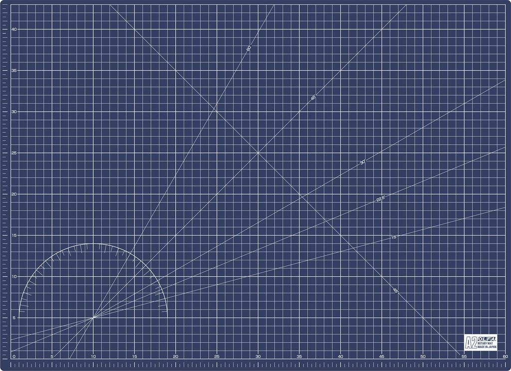 OLFA Rotary Mat A2 with Grid and Angle Cutting Mat (450x620x1.5mm) Lines, Navy, RM-A2-EC