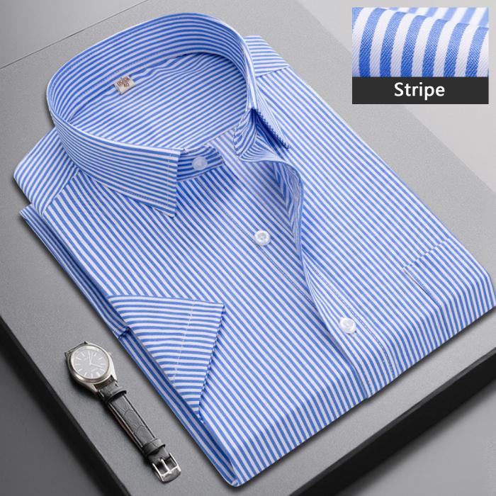 

Summer Short-sleeved Men s Stripe Shirt Slim Business Classic Lapel Fashion Male Formal Work Shirt Brand Clothing M-5XL 38