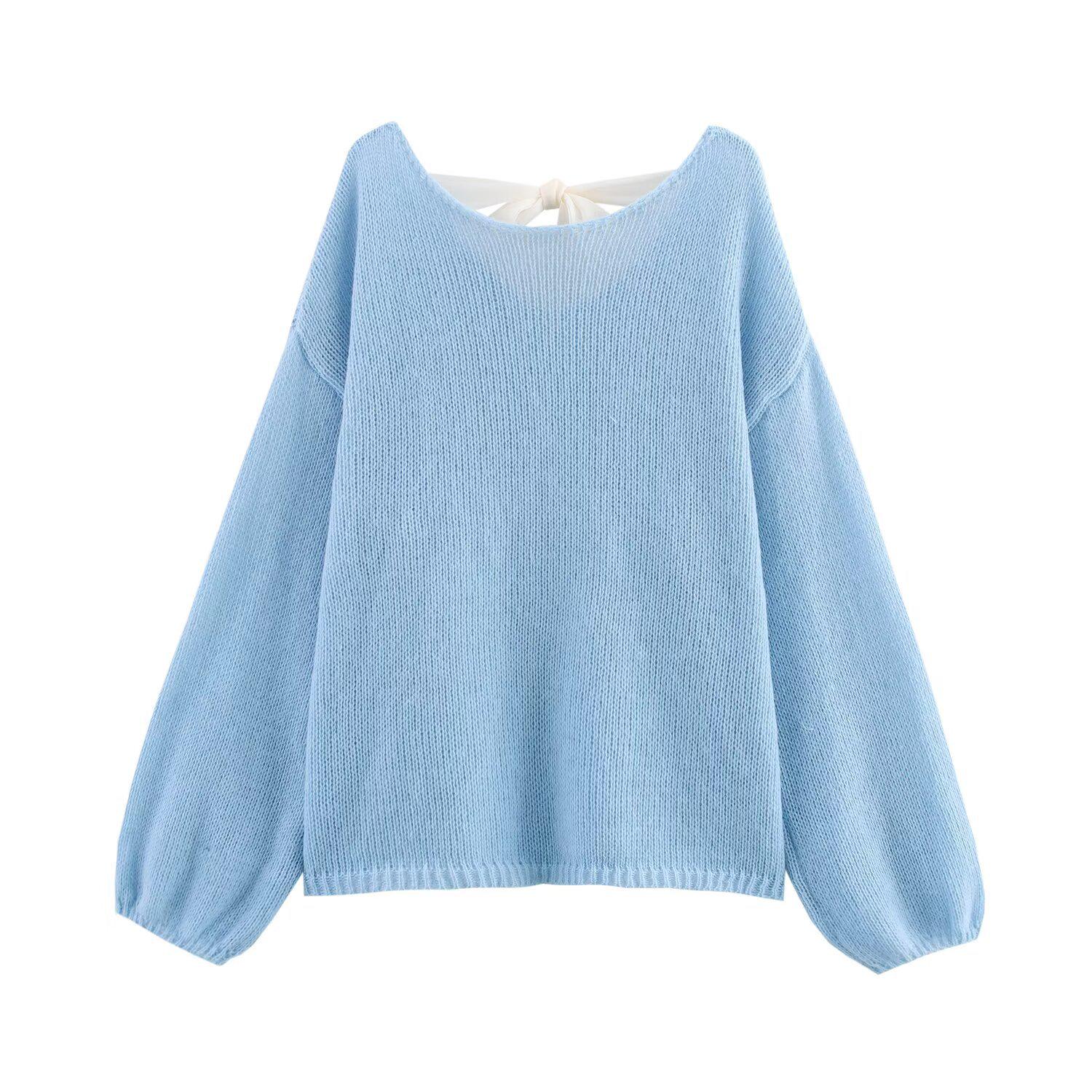 

Женский пуловер пастельных тонов с завязками сзади, трикотаж, весна/лето 2025 Large синий